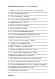 English Worksheet: Reported speech 2