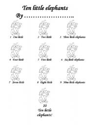 English Worksheet: ten little elephants