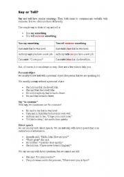 English Worksheet: SAY or TELL