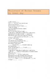 English worksheet: Boulevard of Broken Dreams- Green Day