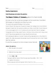 English Worksheet: The biggest problem of teenagers 