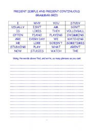 English worksheet: Grammar Grid