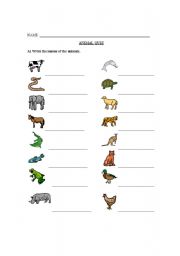 English worksheet: Animal quiz with charades