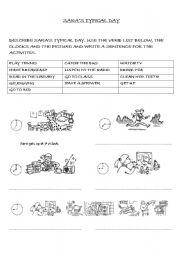 English Worksheet: SARAS TYPICAL DAY (DAILY ROUTINES)