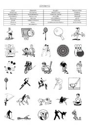 English Worksheet: SPORTS : MATCHING EXERCISE (PART 1/2 )