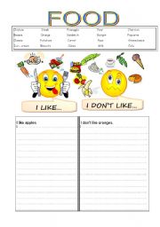 English Worksheet: FOOD I LIKE