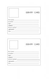 English Worksheet: Identity Card
