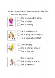 English Worksheet: What is he/she doing?