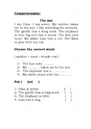 English Worksheet: The Zoo