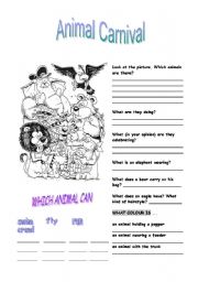 English Worksheet: Animal Carnival