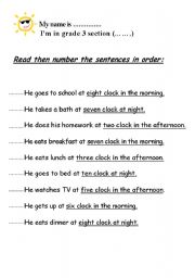 English worksheet: Read  then Number the sentences in order test