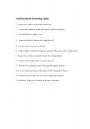 English Worksheet: THE MERCHANT OF VENICE