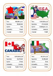 English Worksheet: Countries Card Game (Part 1 out of 4)