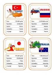 English Worksheet: Countries Card Game (Part 3 out of 4)