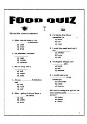 English Exercises Food Drinks Quiz