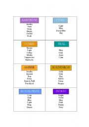 English Worksheet: Color Chart: Taboo Cards