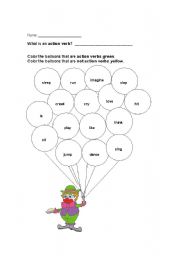 English worksheet: Action/Non-Action Verbs