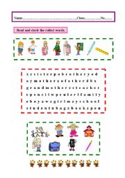 English Worksheet: family and school