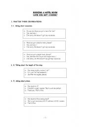 English Worksheet: Booking a hotel room