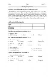 English worksheet: Reading and Vocabulary  Test