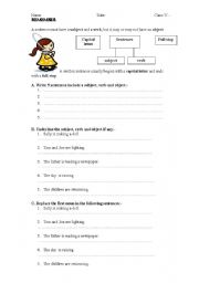 English Worksheet: writing sentences with subject+verb and object