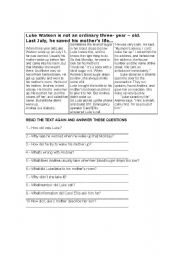 English Worksheet: Luke Watson a Three year old boy who saved his Mom