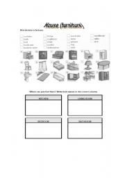 English Worksheet: House Furniture 