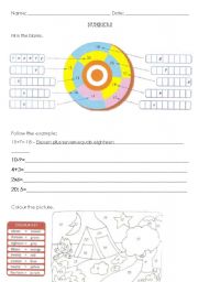 English Worksheet: Numbers, colours and shapes