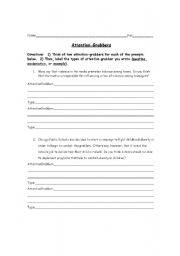 English worksheet: Writing Attention Grabbers