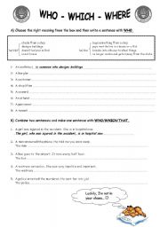 English Worksheet: who which where