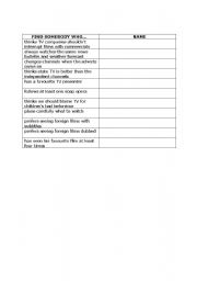 English Worksheet: Cinema and film questionnaire (find somebody who..)
