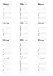 English Worksheet: Numbers 1-20 