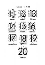 English worksheet: Numbers 11-20