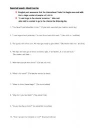 English worksheet: reported speech mixed exercises