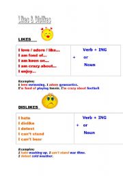 English Worksheet: Like & dislikes + Gerund