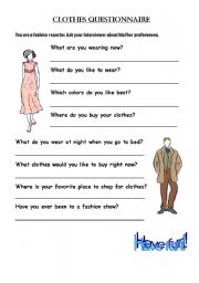 English Worksheet: Clothes questionnaire