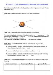 English worksheet: Materials from Earth assessment