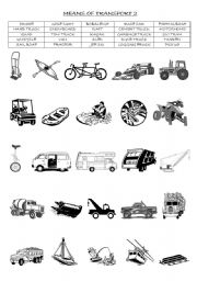 English Worksheet: MEANS OF TRANSPORT : MATCHING EXERCISE (PART 2/3 )