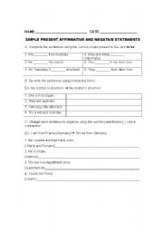 English Worksheet: Simple present affirmative and negative statements