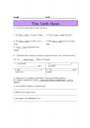 English worksheet: The verb have