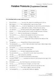 English Worksheet: relative pronoun (adjective clause)