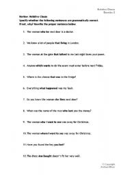 English Worksheet: relative clause (adjective clause)