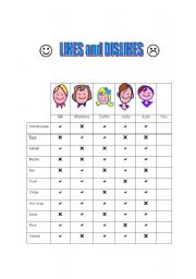 English Worksheet: Likes and dislikes