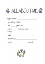 English Worksheet: All about me