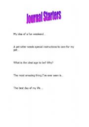 English Worksheet: Journal Starters 