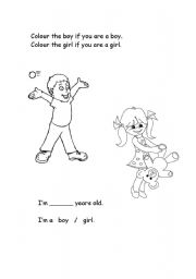 Pre-school colouring activity. Boy/girl, age.