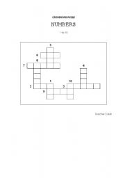 English worksheet: Crossword Numbers 1 to10