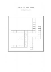 English Worksheet: Crossword - Days of the Week