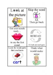 English Worksheet: Reading Strategy Card