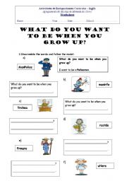 English Worksheet: What do you want to be when you grow up -jobs